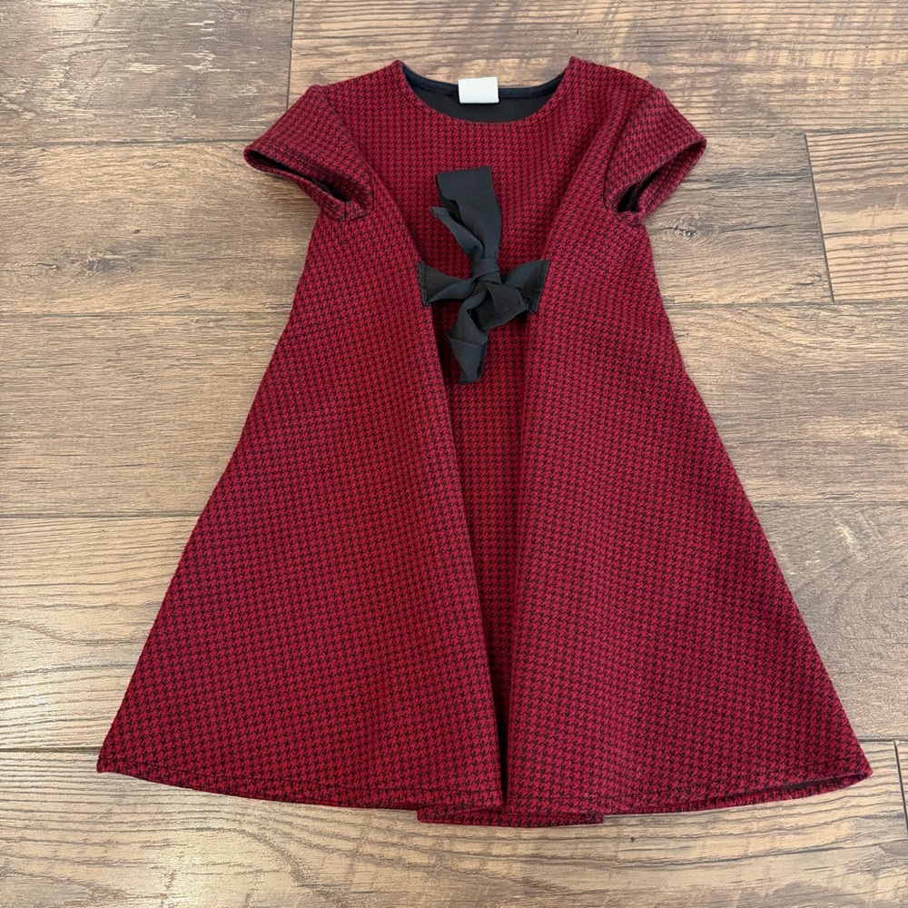 Zara Holiday Jacquard Bow tie Black Burgandy‎ Dress Size 7